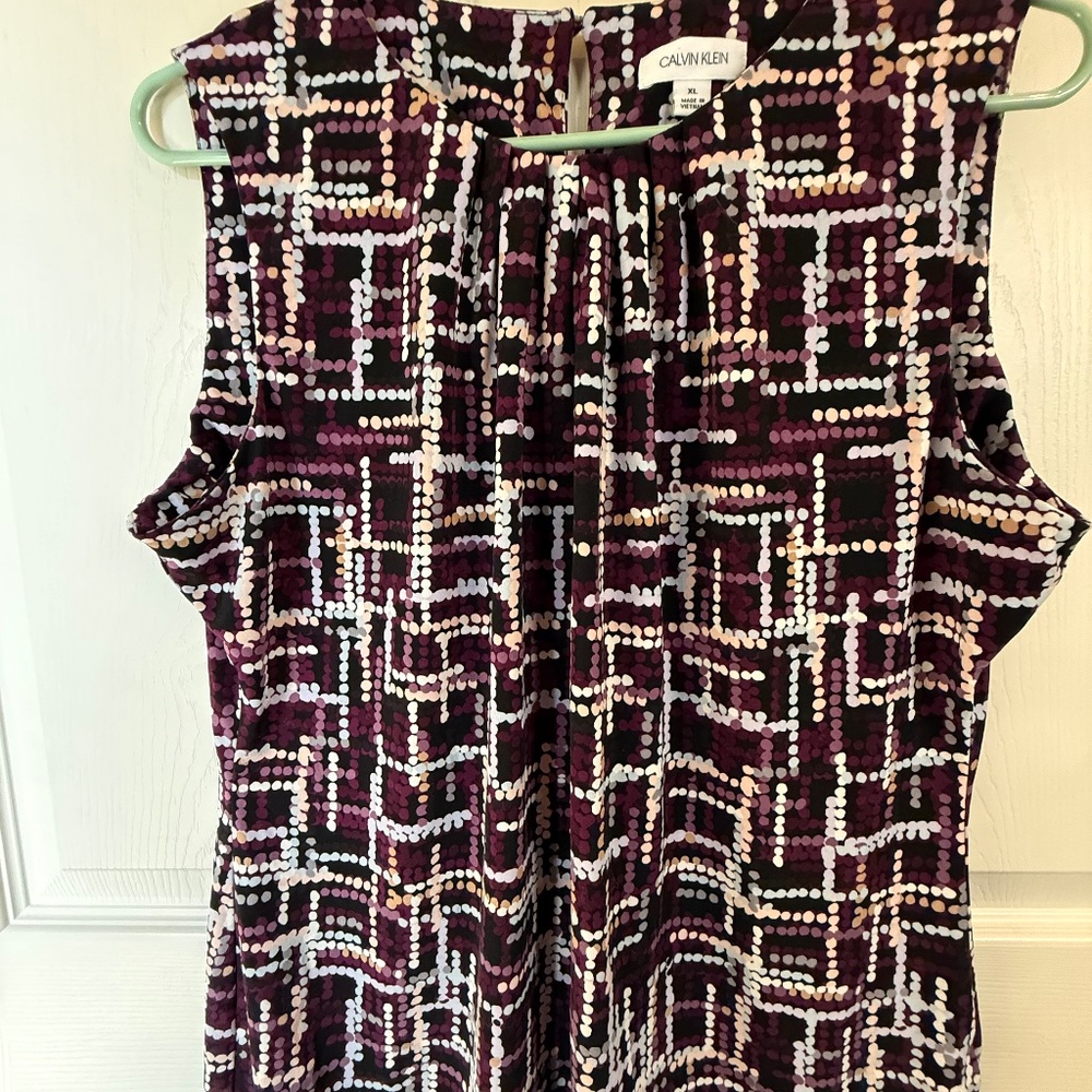 Calvin Klein Women’s XL Sleeveless Blouse Purple Black Abstract Career Top
